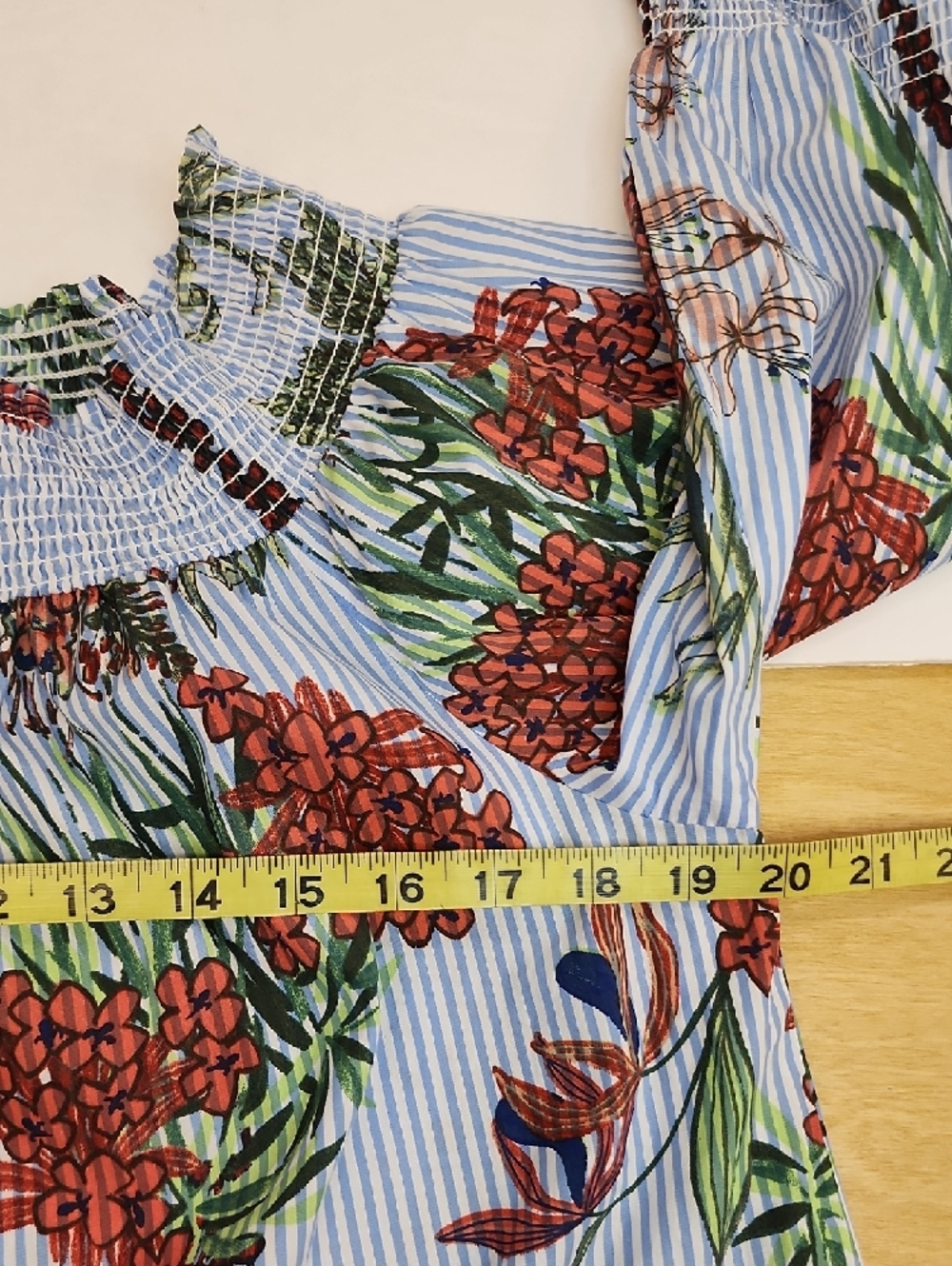 Tommy Hilfiger Off Shoulder Blouse Blue Stripe Floral Long Sleeve Size Medium - Picture 7 of 12